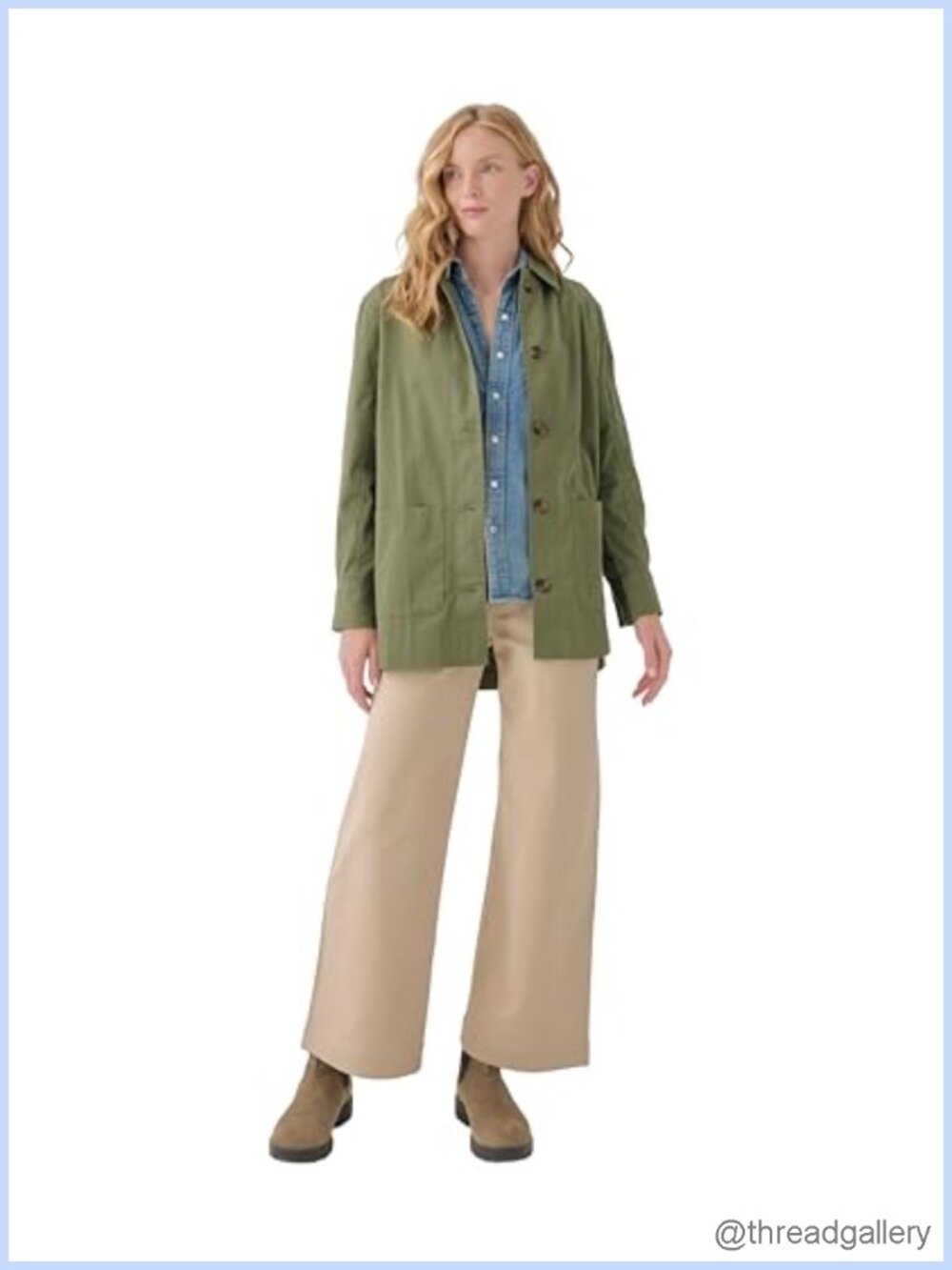 Organic Cotton Lightweight Twill Jacket Oversized Open Front Casual Layer